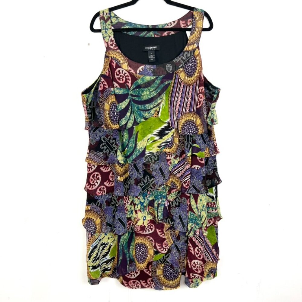 Lane Bryant Dress Boho Colorful Print Layered Ruffle Shift 28 ly